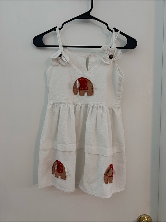 Other - Girls White Elephant Applique Sundress Size 6 Sleeveless Boho Boutique Dress